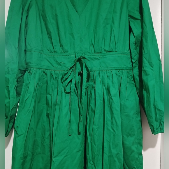 J. Crew Vibrant Kelly Green Long Sleeve Poplin Dress - Picture 5 of 16